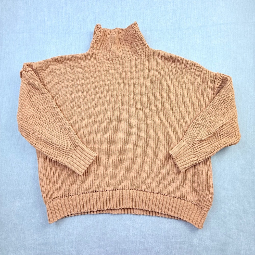 Aerie Womens M Shaker Stitch Mock Neck Sweater Clay Orange Oversized Chunky Knit